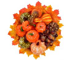 YQing 72 Pezzi Mini Zucca Finta Foglie dAcero Pigna Rosso Bacca Autunno Decorazione Set, Halloween Zucca Decorativa Artificiale per Casa Festa di Halloween Autunno Decorazione