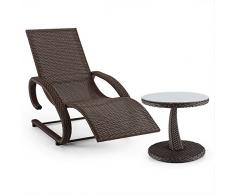 blumfeldt Daybreak Set Sedia Sdraio Oscillante da Giardino + Tavolo in Polyrattan (Telaio Sdraio in Alluminio, Max 100 kg, Tavolo Diametro 50 CM) Marrone
