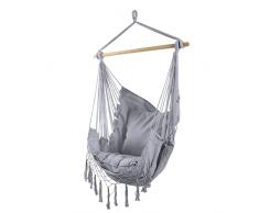 Rebecca Mobili Sedia Sospesa, Amaca Poltrona Da Appendere, Imbottita, Grigia, Policotone, Con Cuscini, Da Interno Esterno - Misure: 140 x 100 cm - Art. RE6697