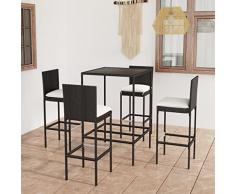 homiuse 5 pz Set Bar da Giardino con Bianco Crema Cuscini 70x70x110 cm Set Tavolo Bar Alto Tavolo da Giardino con Sedie Set da Bar per Esterni Sgabelli Quadrato in Rattan PE Nero