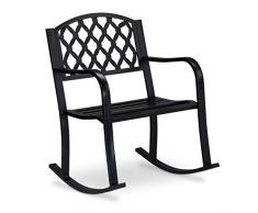Relaxdays Sedia a Dondolo da Giardino, Protezione Antiruggine, Antica, Outdoor, Poltrona da Esterno, 85x60x74 cm, Nero, Acciaio, colata