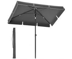SONGMICS 200 x 125 cm, Ombrellone da Giardino, Parasole, UV 50+, Meccanismo di Inclinazione, Baldacchino in Poliestere con Borsa da Trasporto, Balcone, Terrazza, Senza Base, Grigio GPU25GY