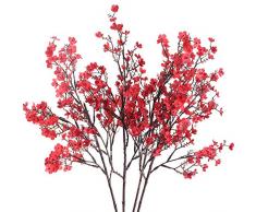 HUAESIN 4PCS Fiori Artificiali da Interno Mazzo Fiori Gypsophila Artificiale Fiori di Seta Rosso Bouquet Fiori Artificiali Fiori Finti per Decorazioni Natale Casa Soggiorno Balcone Matrimonio Festa