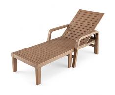Giantex Sedia a Sdraio in Plastica con Schienale Regolabile in 5 Livelli, Lettino Prendisole da Giardino Effetto, Sedia a Sdraio con Bracciolo, Portata Fino a 150 kg, 2 Colori