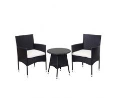 Mendler Salottino polyrattan HWC-G27 tavolino con 2X poltrone Antracite Cuscini Avorio