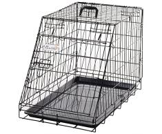 Pawhut Trasportino per Cani in Metallo e PP, Gabbia per Cani a Trapezio per Auto con Maniglia, 77x47x55cm Nero