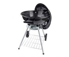 Esclusivo BBQ in acciaio con coperchio con 3 regolazioni del calore - 43 cm - barbecue con ruote per spostarlo comodamente - barbeque con coperchio ventilato con sistema di tiraggio dell'aria
