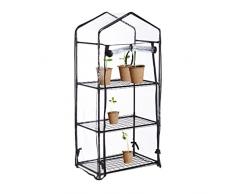 Relaxdays Serra per Il Balcone, in Ferro e Telo in PVC, Giardinaggio, a 3 Piani, 126 x 59 x 37 cm, Nero Trasparente