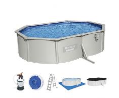 Bestway Hydrium - Piscina a parete in acciaio con sistema di filtraggio a sabbia, 500 x 360 x 120 cm, colore: Grigio