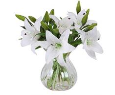 MEIWO Fiori Artificiali, 5 PCS Real Touch Lattice Lilies Artificiali Fiori in Vasi Mazzo di Nozze/Decorazione Casa/Partito/Graves Arrangiamento(Rosa)