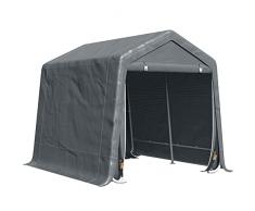 Outsunny Tendone Garage allAperto 2.8x2.4m per Auto, Moto e Biciclette, Casetta da Giardino per Attrezzi in Metallo e Tessuto PE, Grigio