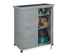 Relaxdays Armadietto da Giardino, 3 Scomparti, Ripiano Inclinato, Mobiletto a 2 Ante, in Legno, 97x86,5x47 cm, Grigio, 80% Alluminio 10% Cartone catramato