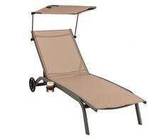 COSTWAY Lettino Prendisole da Giardino, Sdraio Reclinabile con Ruote Tettuccio Parasole Girevole Portabicchieri a Scomparsa e Schienale Regolabile in 6 Posizioni da Giardino Piscina (marrone)