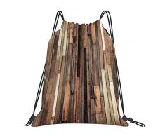 Zaini piccoli con coulisse per uomo Sacca da palestra impermeabile da donna,Marrone vecchio pavimento in legno plancia Grunge Lodge Garage Loft grafico rurale natural,Draw String Dance Cinch Sack Pack