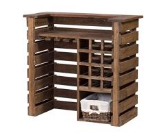 DESIGN DELIGHTS Armadio Bar Rustico Java II | con Cestino in Rattan, Legno Massiccio, 105x100 cm (LxH) | bancone Bar in Legno, minibar, bancone Bar, bancone di Vendita, Porta Vini