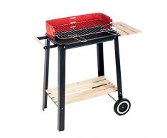Enrico Coveri Barbecue Rettangolare A Carbone Multifunzione Con Struttura In Acciaio E 2 Ripiani In Legno Per Giardino, Terrazzo E Balcone (Montana)