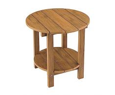 SZITW Tavolino da esterno rotondo, tavolino da patio a 2 livelli, tavolino in legno di plastica con ripiano portaoggetti, tavolino resistente agli agenti atmosferici per bordo piscina, giardino e