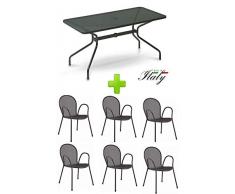 EMU Tavolo per Esterno Cambi 160 x 80 CM Art. 809 + 6 POLTRONE Ronda - Prodotti in Ferro ZINCATO E Verniciato A POLVERI - Colore Ferro Antico Fantasia 22 Prodotto Made in Italy