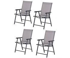 Outsunny Set 4 Sedie Pieghevoli da Esterni in Acciaio e Texteline Per Giardino Veranda Terrazzo, Grigio, 58 x 64 x 94cm