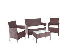 Mendler Salottino da Esterno Giardino HWC-D82 polyrattan Marrone con Cuscini Avorio
