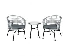 Outsunny Set Mobili da Giardino 3 Pezzi in Rattan, Salotto da Esterno con 1 Tavolino e 2 Sedie per Terrazza e Bistrò, Grigio