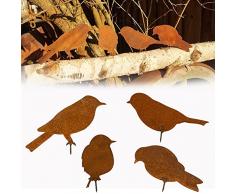 4 Pezzi Uccelli da Giardino Arrugginiti, Sagome di Uccelli in Metallo Arrugginito, Decorazione di Uccelli Arrugginiti per Recinzione del Giardino, Decorazione di Alberi (Decorazione Arrugginita)