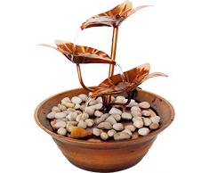 dobar 96420e Design Fontana con Pietre Decorative, Foglie di Giochi d Acqua con Pompa per Interni, Metallo e Plastica, Colore: Marrone, 22.5 x 22.5 x 23.5 cm