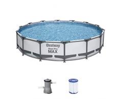 Bestway Steel PRO Max - Set per Piscina con Pompa Filtro, Ø 427 x 84 cm, Colore: Grigio Chiaro