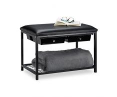 Relaxdays 10021257_46 Scarpiera Panca con Imbottitura, Metallo, Nero, 42 x 67 x 43.5 cm