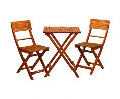 Stilista Set da Bistrot - Tavolo con 2 Sedie, Pieghevole, da Esterno, 3 Pezzi, in Legno d’Acacia, Moderno - Mobili da Giardino, Tavolino, da Terrazzo, Balcone, Campeggio