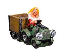 Statuetta nano da giardino, Nano, gnomo da giardino con 2 lampade solari (Faro) e ciotola Piante nf15177, misura 32 cm di altezza, larghezza