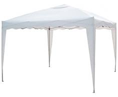 Gazebo Pieghevole Giardino 3X3 Automatico RICHIUDIBILE Fisarmonica Stand Fiera Mercato Mare in Acciaio (SENZA TELI LATERALI, BIANCO)
