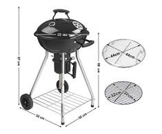 SONGMICS GBQ18BKV1 - Barbecue a Sfera con Coperchio e termometro, Barbecue a carbonella a 4 Gambe, con Ruote, griglia Smaltata Ø 44 cm, griglia di appoggio richiudibile, con Manico, Colore: Nero