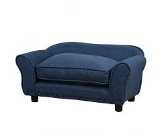 Pawhut Divano per Cani di Piccola Taglia (Max. 20kg) Elegante Cuccia Imbottita per Interni in Lino Blu, 74 x 41 x 32.5cm