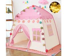 Tenda da gioco per bambini con luci a stella, tenda da gioco per bambini, per interni ed esterni, giocattolo per compleanno, regalo di Natale (rosa)