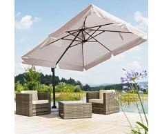 BAKAJI Ombrellone da Giardino Decentrato con parasole Inclinabile Palo in Alluminio Rotazione 360° Base a Croce Arredamento Esterno Gazebo Piscina Giardino Terrazzo Colore Ecru (3x4 Mt Flap)