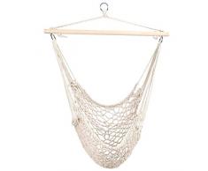 Amaca Traspirante A Rete Bianca Portatile con Catene E Ganci per Spargitori in Legno,200X80cm Relubby Amaca Singola in Corda di Cotone
