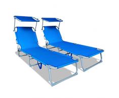 VOUNOT Set di 2 Lettino Prendisole Pieghevole, con Tettuccio Parasole e Schienale Regolabile, per Spiaggia, Piscina e Giardino, 190 x 58 x 27 cm, Blu