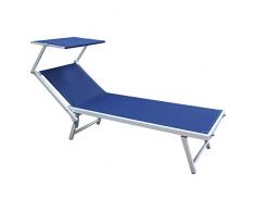 Rebecca Mobili Lettino Prendisole, Sdraio Da Spiaggia Giardino, Blu, Textilene Alluminio, Pieghevole Con Tettuccio - Misure 38x186x61 (HxLxP) - Art. RE6566