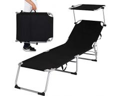 BAKAJI Lettino Prendisole con Tettuccio Parasole Sdraio Pieghevole Salvaspazio, Schienale Regolabile, Struttura in Metallo e Tessuto in Polyestere per Mare Spiaggia Piscina Relax (Black)