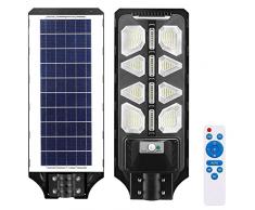 BAKAJI Lampione Stradale Led Esterno 120W Crepuscolare con Pannello Solare Luce Bianco 8000K Ultra-Luminoso Dimmerabile 1200LM Faro Faretto da Parete con Sensore Movimento PIR Telecomando Timer IP65