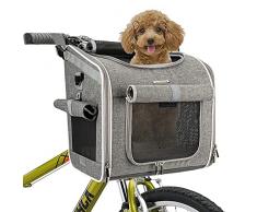 BABEYER Cestino per cani e bici, espandibile, con 4 porte aperte, 4 finestre a rete per cuccioli di piccola taglia e gatto, grigio