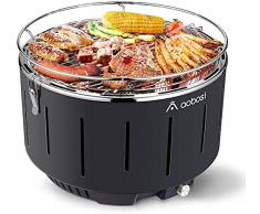 Aobosi Portatile Barbecue da Tavolo|Barbecue a Carbone Senza Fumo|Carbonella Griglia da Barbecue|Ventilato Portatile BBQ con Ventola a Batteria/USB Borsa Viaggio per Picnic Giardino Balcone 34x34x23cm