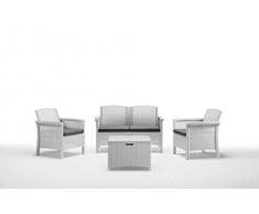BICA Set Venezia 2 - Set Mobili da Esterno 2 Poltrone, 1 Sofa 2 posti, Tavolino Contenitore e Cuscini per la Seduta, Bianco