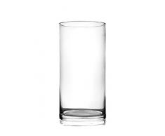Vaso da fiori cilindrico in vetro trasparente a mano alto 25 cm