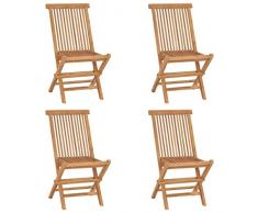 vidaXL Sedie da Giardino Pieghevoli 4 pz in Legno Massello di Teak