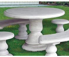 pompidu-living Tavolo in Pietra Maniva - Arrotondato Tavolo in Pietra per Il Giardino, Vera Witterungsbeständiger Pietra, Resistente alle Intemperie Mobili da Giardino Tavolo Ø 120,H75cm - Nero