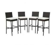 KOMFOTTEU Sgabello da Bar in Rattan, con Cuscino, Schienale e Poggiapiedi, Set di 2 Sgabelli da Bar o Cucina Portata fino a 180 kg, Sgabello Seggiolone per Balcone, Giardino, Terrazza, Marrone