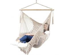 Chihee Sedia amaca Super grande sedia sospesa Corda di cotone filato Sedia per tessitura, Spreader in legno massello Sedile largo Pizzo Sedia da altalena Coperta Giardino esterno Cortile