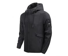 NOAGENJT Cappotto da uomo casual a maniche lunghe con tasca con zip e cappuccio solido, giacca allentata, frangivento, per viaggi di vacanza allaperto Giacca Invernale Offerta